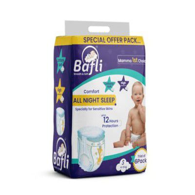 BAFLI Baby Diaper Pants, New Born, Double Layer Leakage Protection Infused With Aloe Vera, Cottony Soft High Absorb Technology (Size-S || 4 To 8 Kgs) (S, 6)