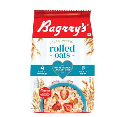 Bagrry’s 100% Jumbo Rolled Oats 1kg Pouch | Whole Grain Rolled Oats with High Fibre, Protein