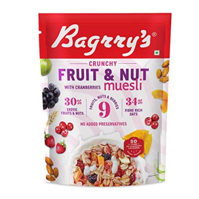 Bagrry's Crunchy Muesli With 30% Fruit & Nut Cranberries 375gm Pouch |34% Fibre Rich Oats