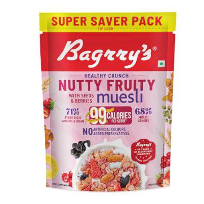 Bagrry's Healthy Crunch Nutty Fruity Muesli with Seeds, Nuts & Berries 1kg Pouch | 78% Fruit, Nuts,Grains & Seeds