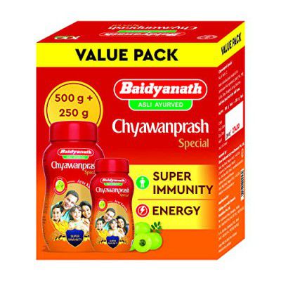 Baidyanath Chyawanprash Special Value Pack (500 + 250gm)| Super Immunity and Energy Booster| 47 Ayurvedic Ingredients