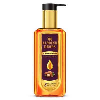 Bajaj Almond Drops Almond + Argan Hair Oil - 200Ml | Provides 3-Way Damage Protection | For Soft And Shiny Hair | Non-Sticky Formula | With Almond Oil & Argan Oil