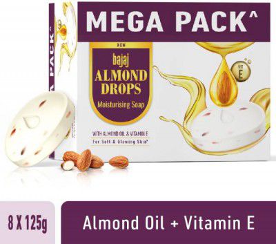 BAJAJ Almond Drops Moisturising Soap Pack of 8 with Almond Oil & Vitamin E (8 x 125 g)