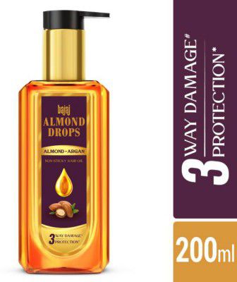 BAJAJ Almond Drops non sticky , with Almond & Argan for damage protection Hair Oil (200 ml)