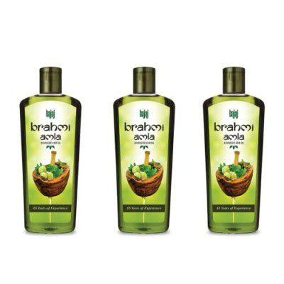 Bajaj Amla Hair Oil for Hair Growth with Brahmi | Ayurvedic Oil for Nourishment, Hairfall Reduction, 300ml Pack of 3