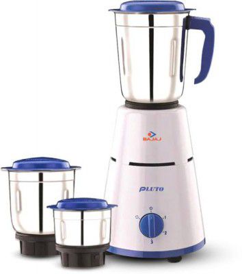 BAJAJ Pluto 3 Jar 500 W Mixer Grinder (3 Jars, White, Blue)