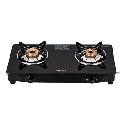 Bajaj UCX 2B Powder Coated Glasstop Gas Stove, 2 Burners, Black