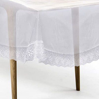 Bathla Matworks Argento Plastic Table Cover for Dining Table with Silver Lace - Rectangular - (60" X 120")| Plain