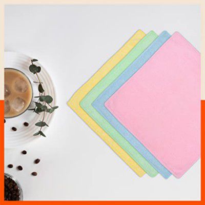 Bathla Spic & Span Multi Purpose Micro Fiber Cleaning Cloth - 340 GSM: 30cmx30cm (Pack of 4 - Lemon, Light Green, Light Blue, Pink)