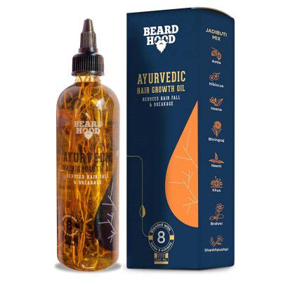 Beardhood Ayurvedic Hair Growth Oil For Hair Fall & Growth | 8 Real Jadibutis & Extracts Mix | Reduces Breakage & Dandruff 200ml