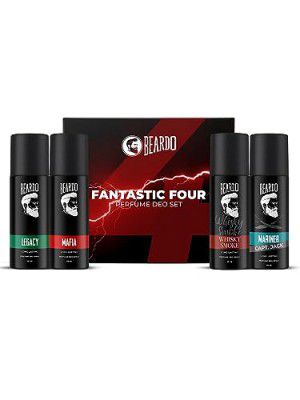 Beardo Fantastic 4 Perfume Body Spray Gift Set for Men 4X40ml | Long Lasting Fragrances | Legacy, Mafia, Mariner Capt Jack and Whisky Smoke Perfume Body Spray