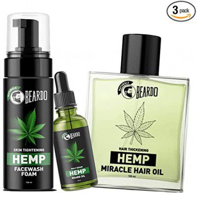 Beardo Hemp Beard & Hair Care With Face Wash Combo (Hemp Beard Oil 30 ml, Hemp Miracle Hair Oil100 ml & Hemp Foam Facewash 100ml) Pack Of 3