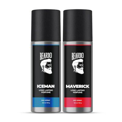 Beardo Perfume Body Spray for men - ICEMAN & MAVERICK, 150ml X 2 | Amber Woody, Oriental Leather, Aromatic Fresh | Deo For Men | Long Lasting Deodrant for Men | Gift for Men