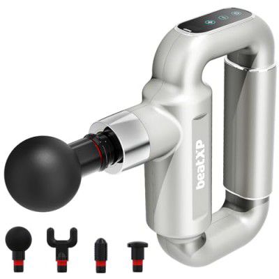 beatXP Bolt Plus Massage Gun | Body Massager | Touch Display - 8mm Deep Percussion Muscle Massage Gun for Full Body with 4 Attachments & Up to 1 Year Warranty (Silver)