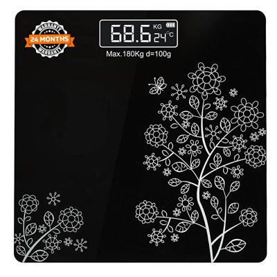 beatXP Floral Digital Bathroom Weighing Scale with LCD Panel & Thick Tempered Glass - 2 Year Warranty