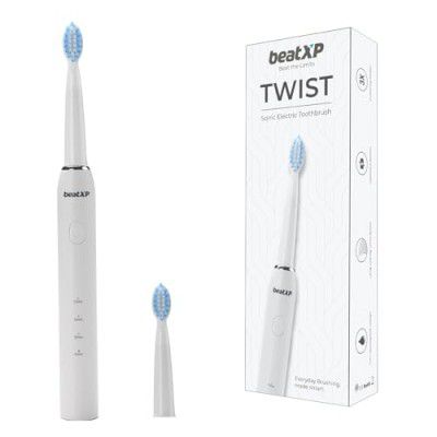 beatXP Twist Sonic Electric Toothbrush for Adults with 4X Plaque Removal & 2 Brush Heads & 3 Cleaning Modes | Rechargeable Electric Toothbrush | 20500 strokes/min with Long Battery Life (White)