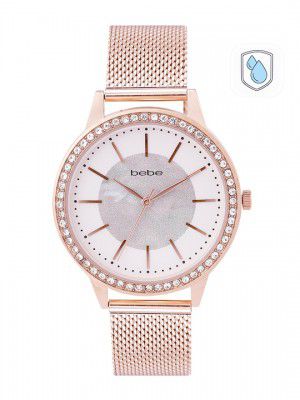 bebe Women White Printed Dial & Rose Gold-Toned Bracelet Style Analogue Watch BB-04-02