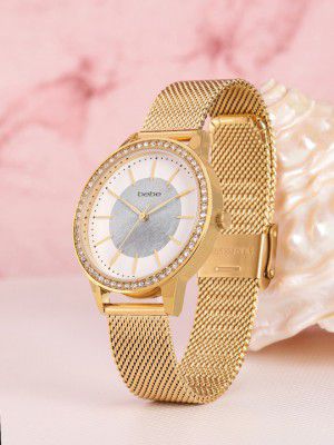 bebeWomen White Embellished Dial & Gold Toned Straps Analogue Watch BB-04-01