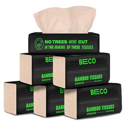 Beco Bamboo Super Soft Facial Tissue 100 Pulls (Pack of 6), 600 Pulls 2 ply 100% Natural and Ecofriendly