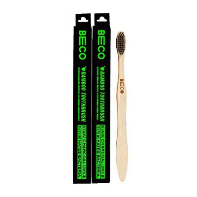 Beco Bamboo Toothbrush with Charcoal Activated Soft Bristles – 100% Eco-friendly – Pack of 2