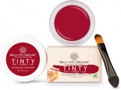 Bella vita organic Lip, Eye And Cheek Tint Pomegranate Tinty 3 In 1 Tint, Blush & Eyeshadow With Free Applicator Brush Moisturizing & Nourishing With Almond Oil Lip Stain  (8 g)