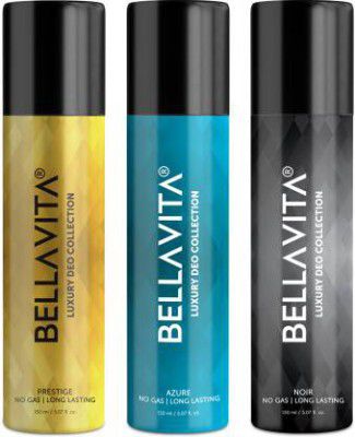 Bellavita Noir,Azure & Prestige Deo Parfum Combo|3x150ml|Long lasting Body spray| Deodorant Spray - For Men & Women  (450 ml, Pack of 3)