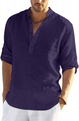 Bellstone Men's Cotton Blend Full Sleeve Short Kurta with Mandarin Collar