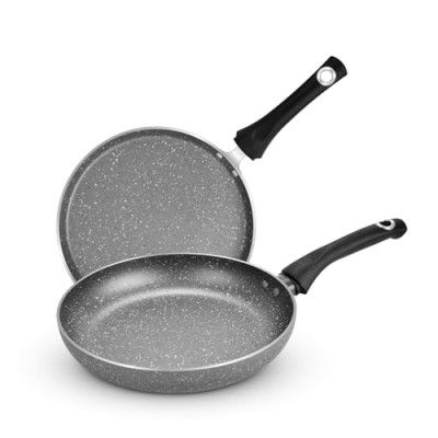 BERGNER Aluminium Bellini Marble Non Stick Cookware Set 2Pc-Dosa Tawa 28Cm,Frypan 24Cm, 1 Year Warranty, Grey