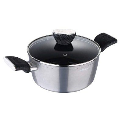 Bergner Carbon TT Forged Aluminium Non-Stick Casserole with Glass Lid & Induction Base (28 cm, 6 Liters, Metallic Grey)