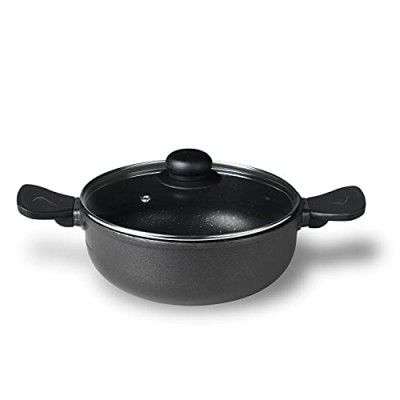 BERGNER Senator Diecast Aluminium Non-Stick Kadai with Glass Lid (Black, Diameter- 24cm, 4 L)