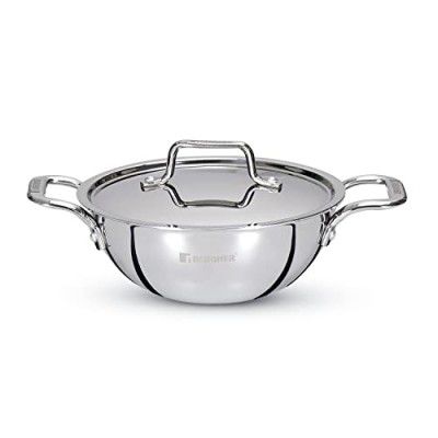 BERGNER TriPro TriPly Stainless Steel 24 cm Kadai with Stainless Steel Lid, 3.1 L Kadhai, 5-Year Warranty