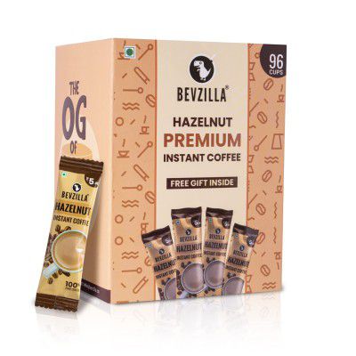 Bevzilla 96 Instant Coffee Powder Sachets (Hazelnut) - 192 Grams| Hot & Cold Coffee