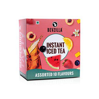 Bevzilla Iced Tea Powder Assorted 10 Flavours Pack, Ice Brew, Cold Brew, Strong and Highly Flavourful