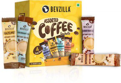 Bevzilla Instant Coffee Powder - 60 Sachets Box, Makes Premium Cups, 15 Sachet Each Instant Coffee  (60 x 2 g, Assorted Flavoured)