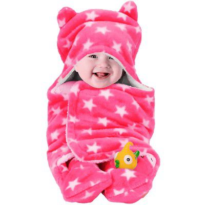 BeyBee 3 in 1 Baby Blanket Wrapper-Sleeping Bag for New Born Babies (Pink Star), 72X68 CM