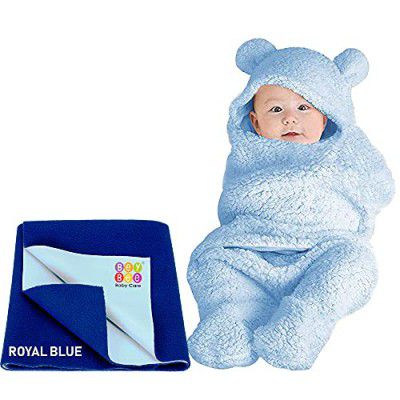 BeyBee New Born Babies Combo Blanket & Dry Sheet (Palin Blue, Royal Blue)