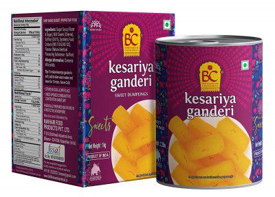 Bhikharam Chandmal - Indian Sweets Kesariya Ganderi - Bikaneri Kesar Sweet Mithai Tin 1kg (Pack of 1)