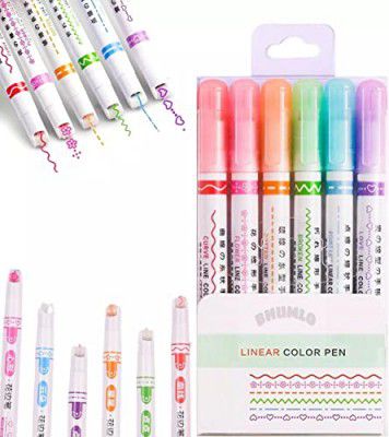 BHUMLO Designer Linear Roller Curve Highlighter Pens For Study Highlighter Pens (Set of 6 different colors)