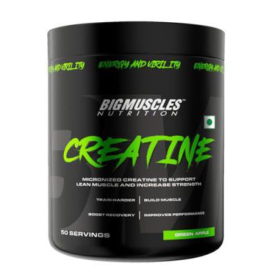 Bigmuscles Nutrition Creatine [50 Servings Powder, Green Apple] | Micronized Creatine Monohydrate to Support Lean Muscle Repair & Recovery | Increase Strength and Athletic Performance