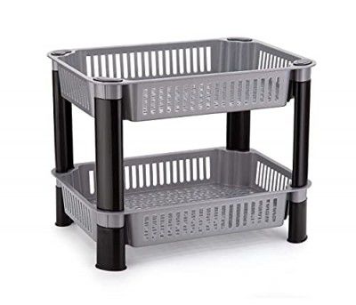 Biltoxi Multipurpose Plastic Storage Rack (2 Layer, Silver)