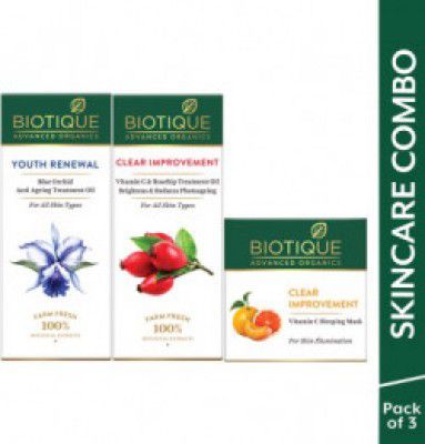 BIOTIQUE Advanced Organics Youth Renewal Anti Ageing Face Oil (30ml), Vitamin C treatment oil (30ml) & Free Sleeping mask (50gm)  (3 Items in the set)