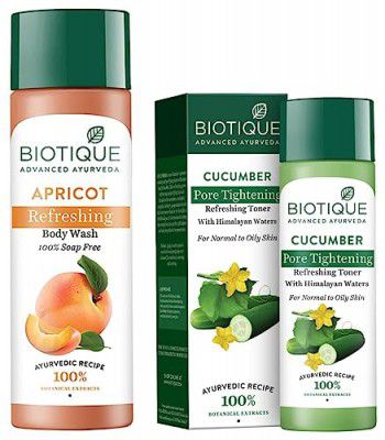 Biotique Bio Apricot Refreshing Body Wash, 190ml And Biotique Bio Cucumber Pore Tightening Toner, 120ml