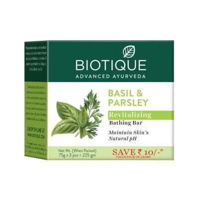 Biotique Bio Basil and Parsley Body Revitalizing Body Soap (Pack of 3 x 75 g)