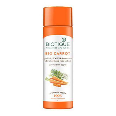 Biotique Bio Carrot Face Sun Lotion SPF 40 UVA/UVB Sunscreen For All Skin Types In The Sun, 190ml