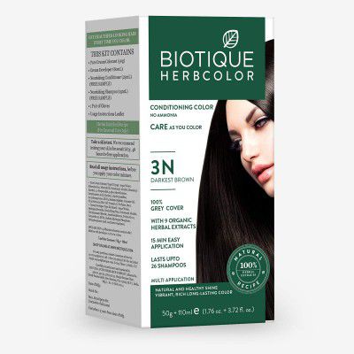 Biotique Bio Herbcolor Conditioning Hair Color, 50g + 110ml - Darkest Brown 3N (Pack of 1)