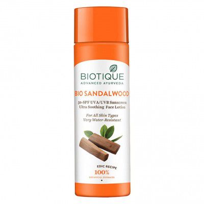 Biotique Bio Sandalwood 50+ SPF UVA/UVB Sunscreen Ultra Soothing Face Lotion, 120 ml