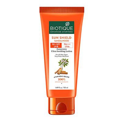 Biotique Bio Sandalwood Sunscreen Ultra Soothing Face Lotion, SPF 50+ | For All Skin Types | 50ml