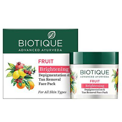 Biotique Fruit Brightening Depigmentation and Tan Removal Face Pack | Ayurvedic and Organically Pure for All Skin Types | 75gm