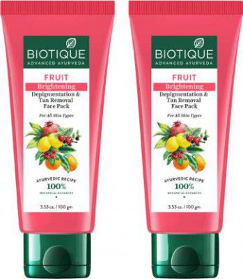 BIOTIQUE Fruit Brightening Depigmentation & Tan Removal Face Pack 100 gm x 2 (200 g)