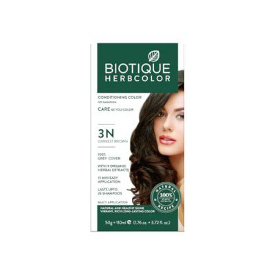 Biotique Herbcolor Conditioning Hair Colour l Ammonia Free Hair Color l 9 Organic Herbal Extracts l 50g + 110ml| Darkest Brown 3N (Pack of 1)